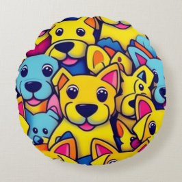 Viele gelbe Hunde Rundes Kissen