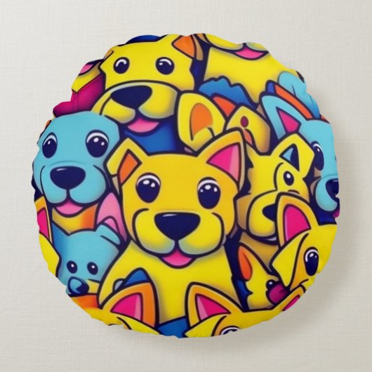 Viele gelbe Hunde Rundes Kissen (Vorderseite)