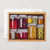Viele Glasflaschen mit vorbehaltenem Essen Postkarte (Vorne/Hinten)