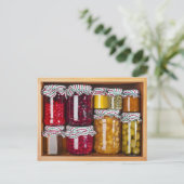 Viele Glasflaschen mit vorbehaltenem Essen Postkarte (Stehend Vorderseite)