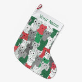 Viele Green Red Cats Design Weihnachts-Strumpf Großer Weihnachtsstrumpf (Vorderansicht (hängend))