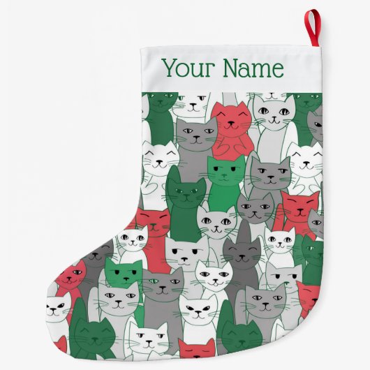 Viele Green Red Cats Design Weihnachts-Strumpf Großer Weihnachtsstrumpf (Rückseite)