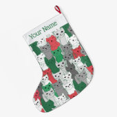 Viele Green Red Cats Design Weihnachts-Strumpf Großer Weihnachtsstrumpf (Rückseite (Hängend))