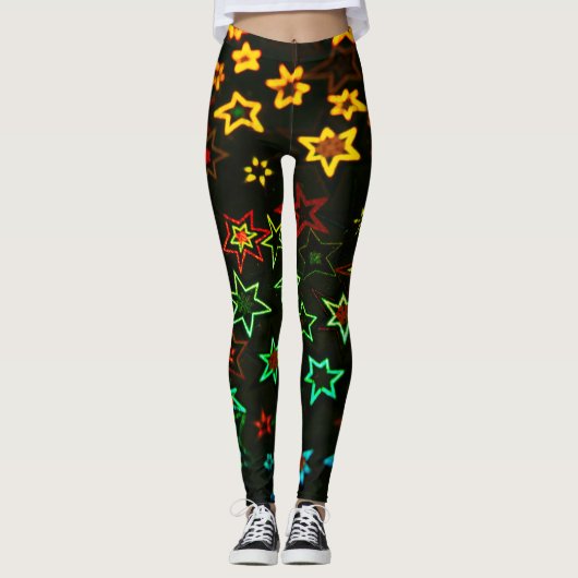 Viele helle, farbige Glitterstars Leggings (Vorderseite)