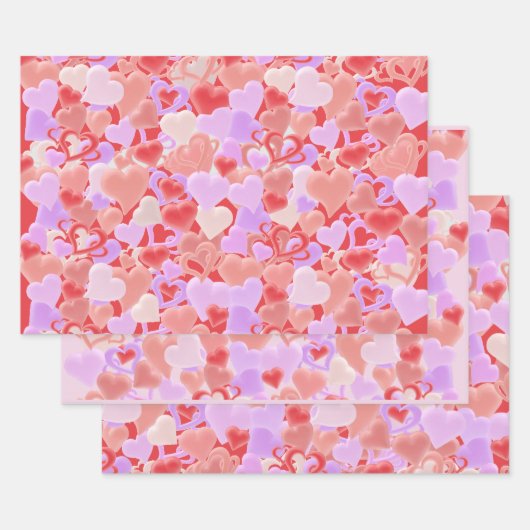 Viele Herzen in 3D-Optik - Geschenkpapier Set (Set)