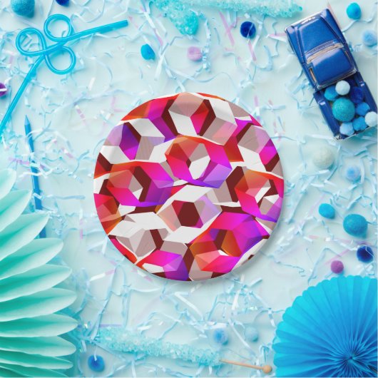 Viele Hexagons mit dunkelrotem Hintergrund Pappteller (Party)
