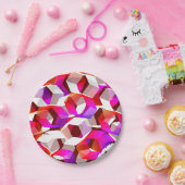 Viele Hexagons mit dunkelrotem Hintergrund Pappteller (Party)