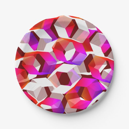 Viele Hexagons mit dunkelrotem Hintergrund Pappteller (Vorderseite)