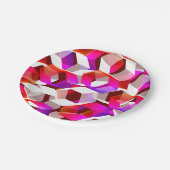 Viele Hexagons mit dunkelrotem Hintergrund Pappteller (Schrägansicht)