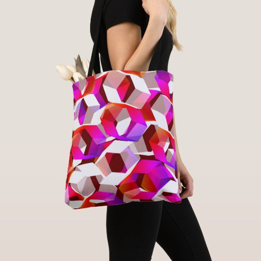 Viele Hexagons mit dunkelrotem Hintergrund Tasche (Von Nahem)