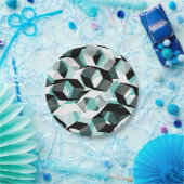 Viele Hexagons mit farblosen Teilen, auf leicht aq Pappteller (Party)