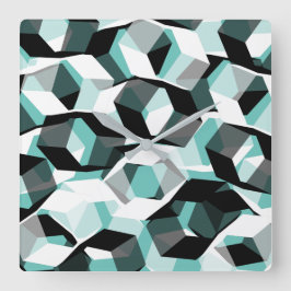 Viele Hexagons mit farblosen Teilen, auf leicht aq Quadratische Wanduhr