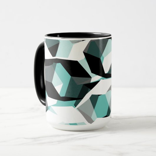 Viele Hexagons mit farblosen Teilen, auf leicht aq Tasse (Vorderseite Links)