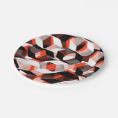 Viele Hexagons mit farblosen Teilen, in klarem Rot Pappteller (Schrägansicht)