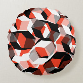 Viele Hexagons mit verfärbten Teilen in hellrot Rundes Kissen