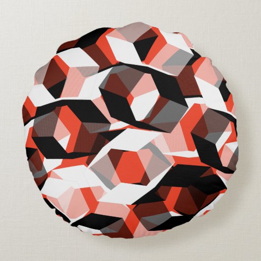 Viele Hexagons mit verfärbten Teilen in hellrot Rundes Kissen (Rückseite)