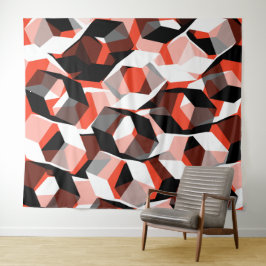 Viele Hexagons mit verfärbten Teilen in hellrot Wandteppich