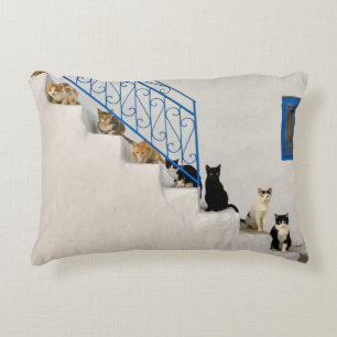 Viele Katzen auf einer weißen Treppe in einem gri Dekokissen