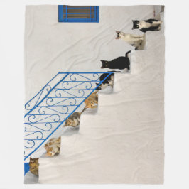 Viele Katzen auf einer weißen Treppe in einem grie Fleecedecke