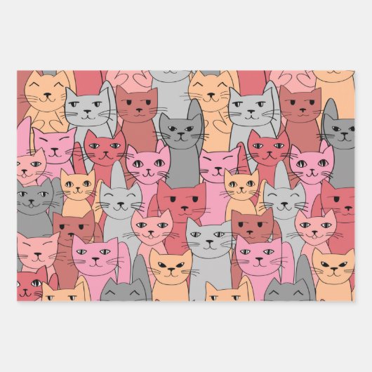 Viele Katzen-Design Geschenkpapier Set (Vorderseite)