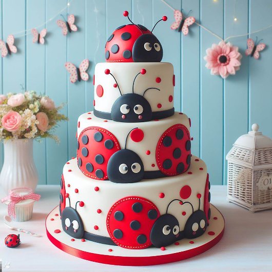 VIELE LADY BUGS KINDERGEBURTSTAG CAKE KARTE