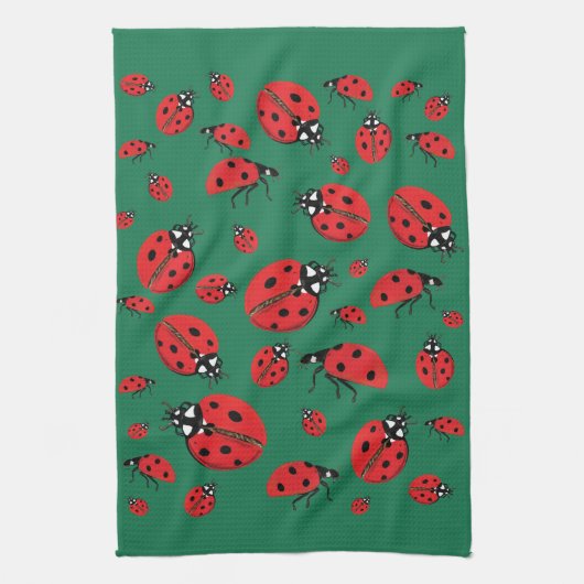 Viele Ladybugs Lucky Pattern Green Geschirrtuch (Vertikal)