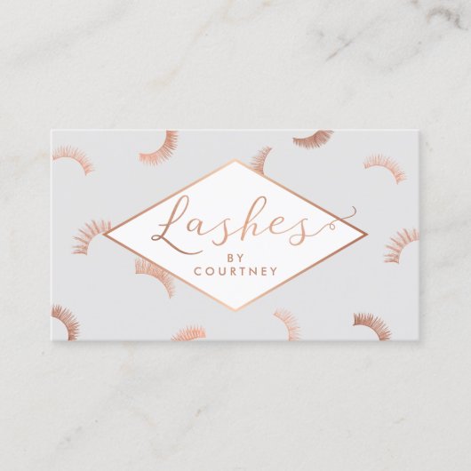 Viele Lashes Muster Lash Salon Grau/Rose Gold Visitenkarte (Vorderseite)