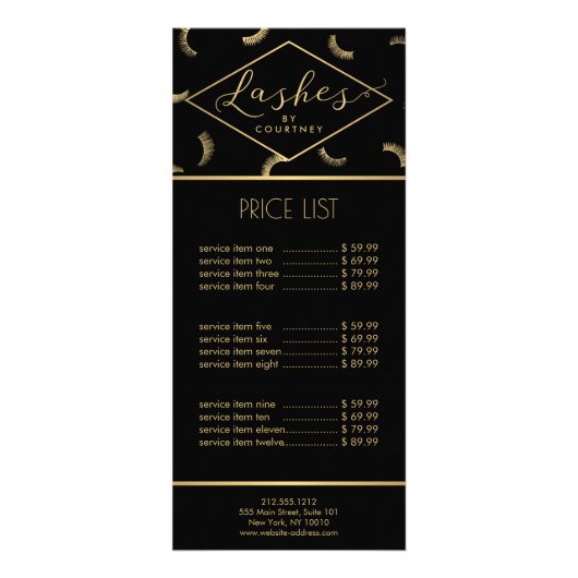 Viele Lashes Muster Lash Salon Schwarz/Gold Werbekarte (Vorne)