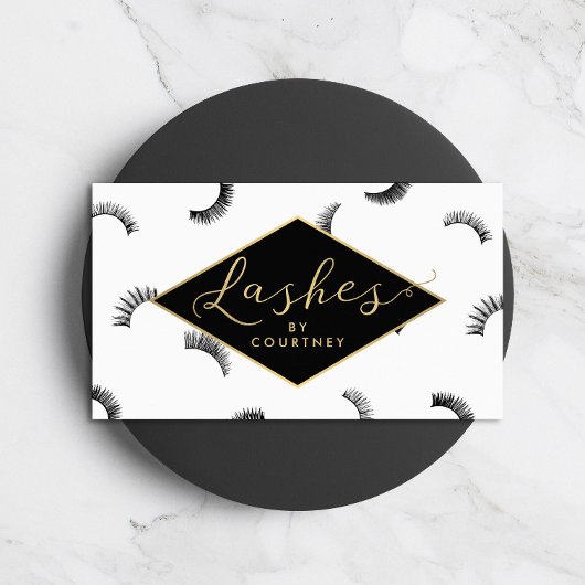 Viele Lashes Muster Lash Salon Weiß/Schwarz/Gold Visitenkarte
