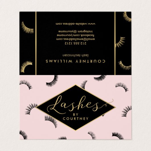 Viele Lashes Salon Pink/Black Aftercare Visitenkarten (Außenseite Aufgefaltet)