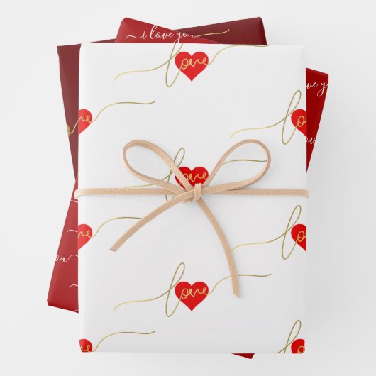 VIELE LIEBE GOLD MODERNES SKRIPT MIT HEIZEN GESCHENKPAPIER SET (Beispiel)