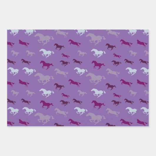 Viele Lila Blue Horses Wrapping Paper Sheets Geschenkpapier Set (Vorderseite 2)
