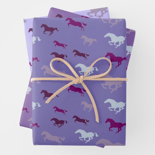 Viele Lila Blue Horses Wrapping Paper Sheets Geschenkpapier Set (Beispiel)