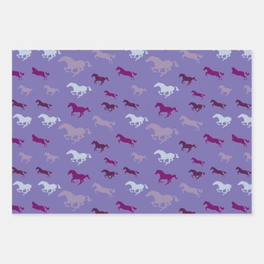 Viele Lila Blue Horses Wrapping Paper Sheets Geschenkpapier Set (Vorderseite)