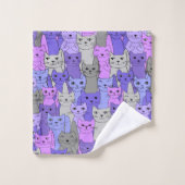 Viele Lila Katzen Design Badetücher Set (Waschlappen)