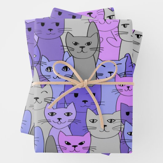 Viele Lila Katzen Geschenkpapier Set (Beispiel)