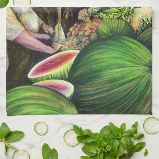 Viele Männer, viele Melonen, Budapest Geschirrtuch (Gefaltet)