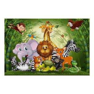 Viele Niedliche Tiere Bamboo-Wald Poster
