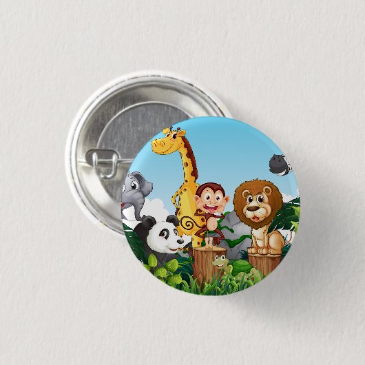 Viele Niedliche Tiere im Wald Button (Vorne & Hinten)