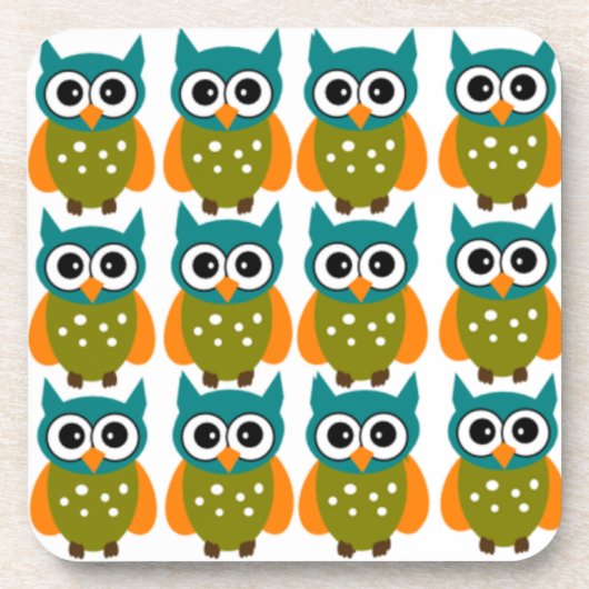 Viele Niedliche und farbenfrohe Owls Muster Getränkeuntersetzer (Vorderseite)