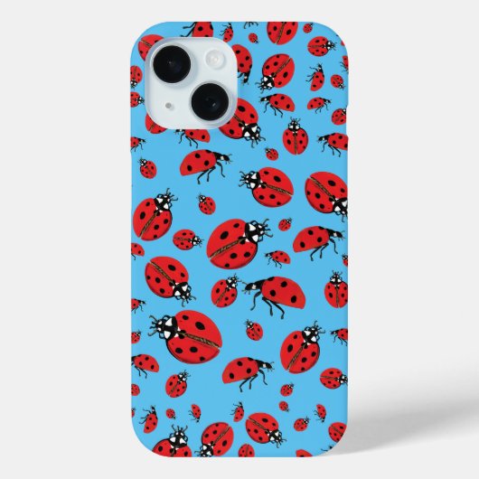 Viele Red Ladybugs Lucky Pattern Sky Blue Case-Mate iPhone Hülle (Rückseite)
