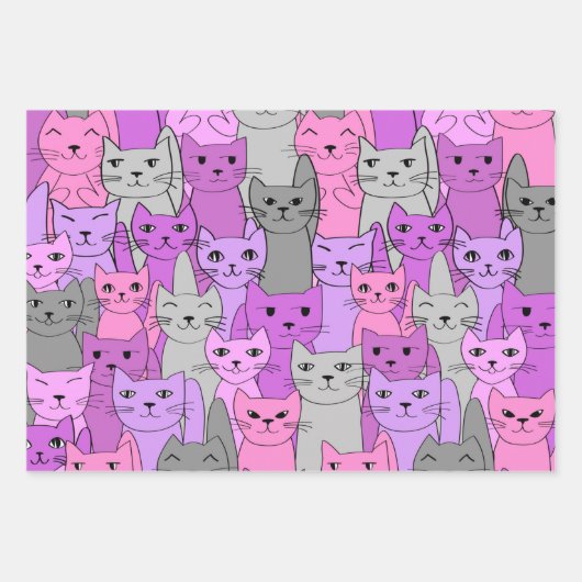 Viele rosa Katzen Geschenkpapier Set (Vorderseite)