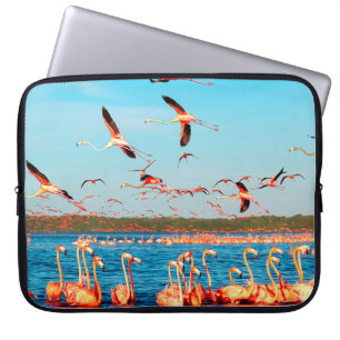 Viele rosa schöne Flamingos in schönem Blau Laptopschutzhülle