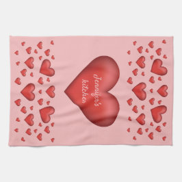 Viele rote Herzen mit benutzerdefiniertem Text Geschirrtuch