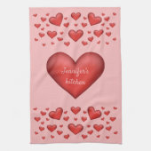 Viele rote Herzen mit benutzerdefiniertem Text Geschirrtuch (Vertikal)