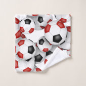 Viele rote schwarze Mannschaftsfarben Fußballbälle Badhandtuch Set (Waschlappen)