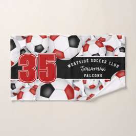 Viele rote schwarze Mannschaftsfarben Fußballbälle Handtuch