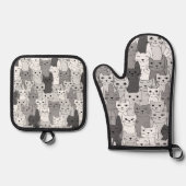 Viele Schwarz-Weiß-Katzen-Design Ofenhandschuh & Topflappen-Set (Vorderseite)