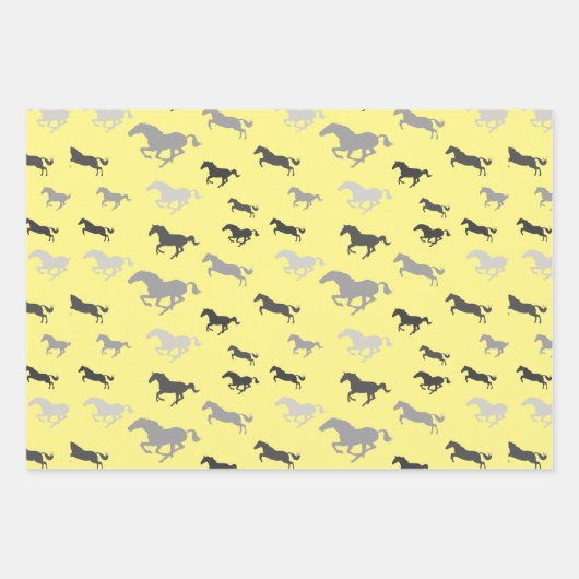 Viele Schwarz-weiße graue Pferde Umschlagpapier Bl Geschenkpapier Set (Vorderseite 3)