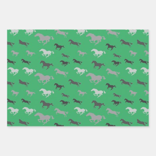 Viele Schwarz-weiße graue Pferde Umschlagpapier Bl Geschenkpapier Set (Vorderseite 2)